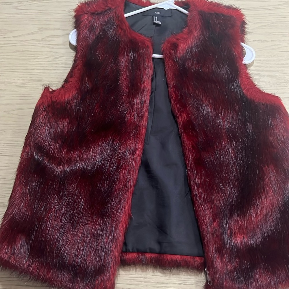 Red faux fur vest